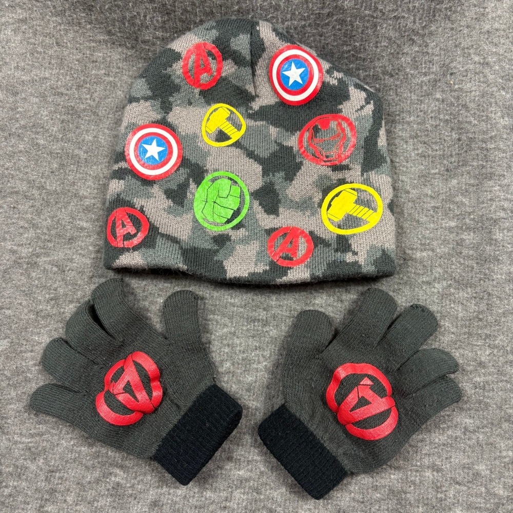 Marvel Avengers OSFM Beanie Hat Gloves Set Camo Superhero Cold Weather Comics - Picture 5 of 7